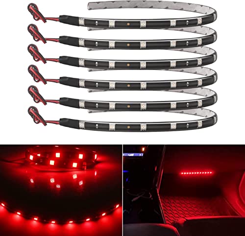 Car Led Strip Lights 30CM Waterproof Interior/Exterior Red Led Strip 12V 5050 12SMD, Pack of 6