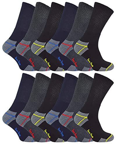Image of Mens Ultimate Heavy Duty Cushioned Cotton Work Socks for Steel Toe Boots Big Foot 11-14 uk (11-14 uk, 12 Pairs)