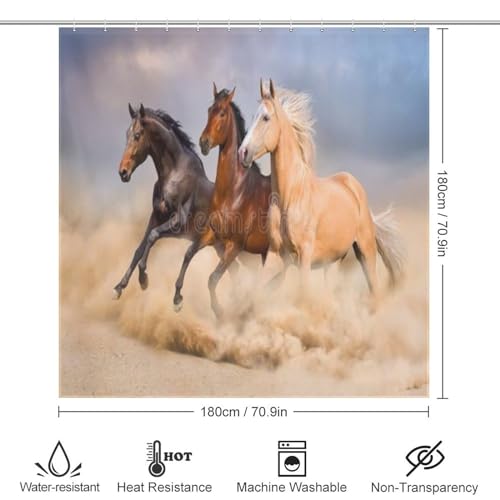 Rideau de douche cheval imperméable et lavable en machine avec 12 œillets