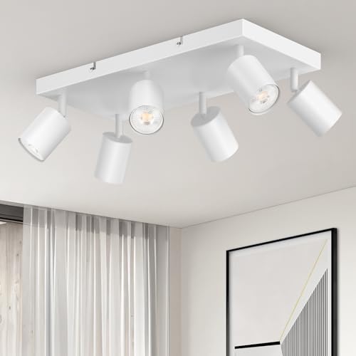 Ketom Deckenstrahler LED Weiß - Deckenstrahler 6 Flammig Rechteck - Metall LED Deckenleuchte Schwenkbar, GU10 Deckenlampe Spot - Modern Strahler Deckenspot - Ohne Leuchtmittel
