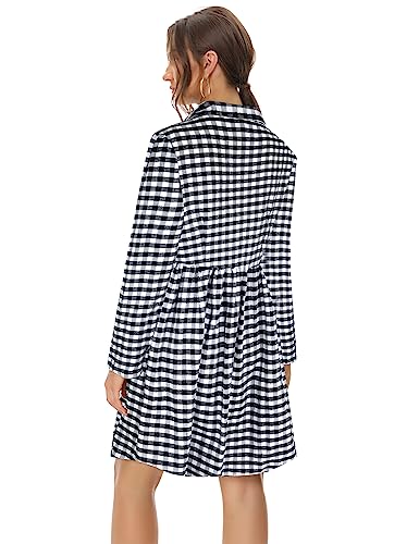 FANCYINN Women's Gingham Stand Collar Shirt Dress Button Down Casual Long Sleeve Tie Sleeves Mini Plaid Shirt Dresses3