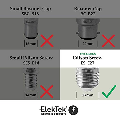 ElekTek ES E27 Batten Lamp Bulb Holder with Plain Skirt Ideal for Vintage Filament Bulbs Nickel