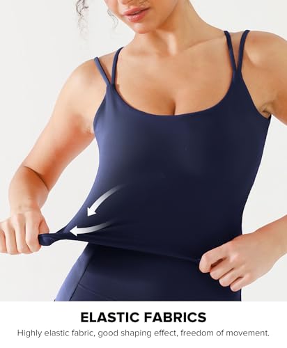 BRXL Womens Twist Back Sports Bra Longline Buttery Soft Low Impact Yoga Bra Removable Pads Scoop Neck Crop Top Navy Blue — view 5