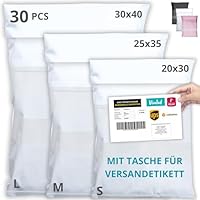 EMBALLAX - 30 Versandtaschen MIT TASCHE FÜR VERSANDETIKETT - 3 Größen S/M/L - WIDERSTANDSFÄHIG/WASSERDICHT - Versandtüten für Kleidung - Warensendung Umschlag für Kartons - Versandbeutel - Danke