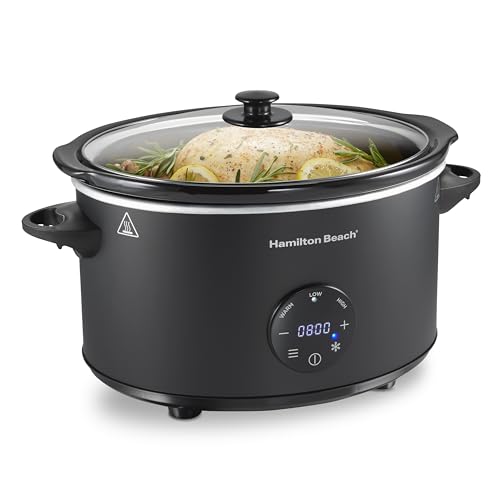 Comparison: Best Slow Cooker For Bone Broth 6 Hamilton Beach 6 Quart Set & Forget Programmable Slow Cooker with Defrost Function, Flexible Programming, Adjustable Countdown Timer, Large Dishwasher Safe Stoneware Crock and Glass Lid, Black (33765)