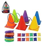 42 pcs 3-in-1 Carnival Games Set Plastic Colorful Cones Ring Toss Combo Set Outdoor Carnival Games Bean Bag for Kids Adults Birthday Party Outdoor Throwing Games