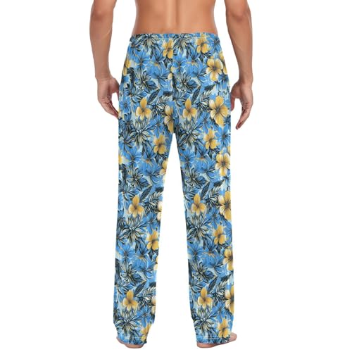 ALAZA Blue Yellow Flowers Men’s Pajama Pants Soft Long Sleep Pants Lounge Pajama Bottoms with Pockets2