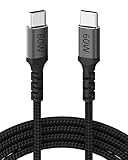  Parallel World Câble de charge en métal tressé de type C - Charge rapide - 60 W - Câble de charge USB C [2 m] - Cordon tressé en nylon noir durable - Compatible avec MacBook Pro, Air, iPad Pro et