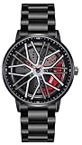 MASTOP Men's Car Watch Creative Hollow Design Waterproof Quartz Analog Stainless Steel Strap Suitable for Men and Car Enthusiasts (A Black Red)
