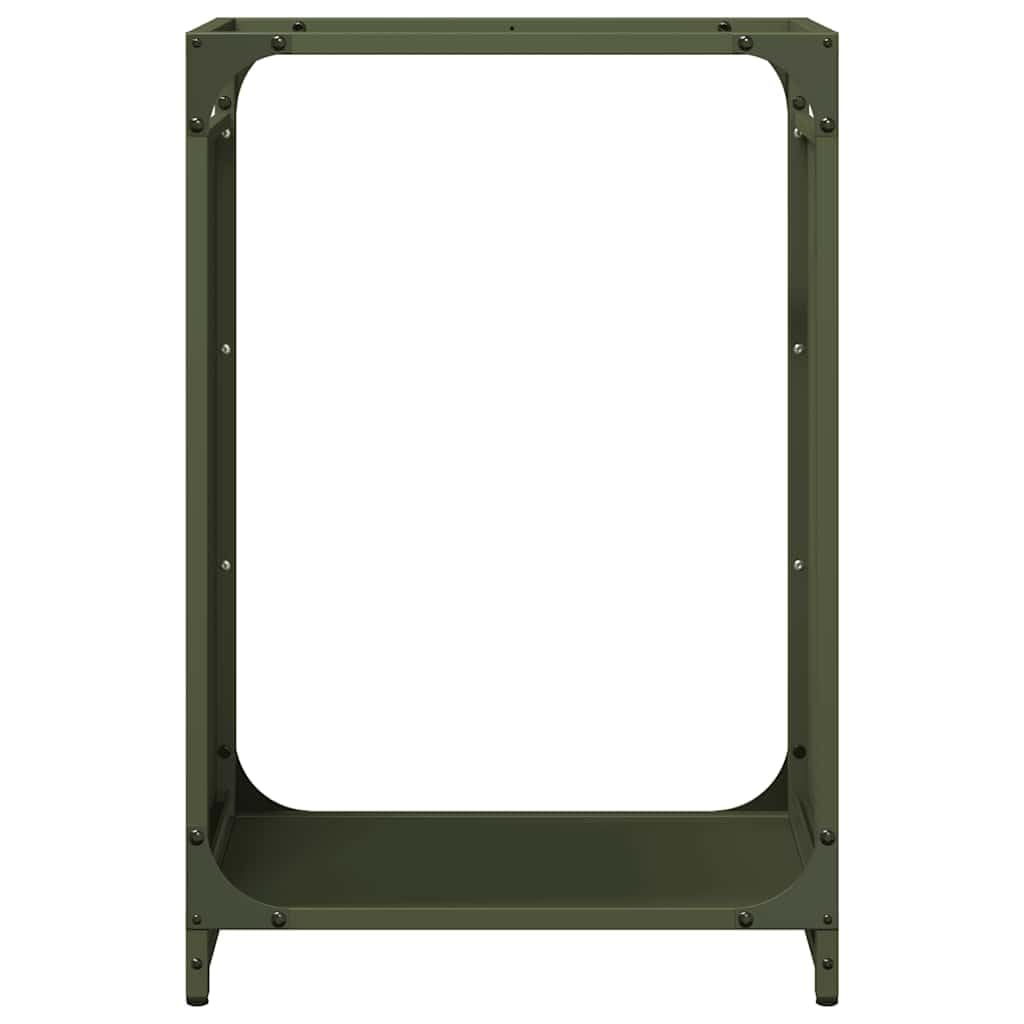 Brennholzregal Olivgrün 44x28x65 cm aus kaltgewalztem Stahl, wetterfestes Holzregal für Kamin, Ofen, Garten, Wohnzimmer, Terrasse, stabile Lagerung, Ordnung, trockenes Stapeln, Holzständer
