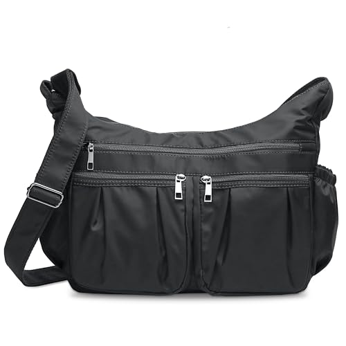 VOLGANIK ROCK Crossbody Purses for Women Shoulder Handbags Lightweight Waterproof Nylon Travel Bag Ladies Pocketbooks(Black-Large)