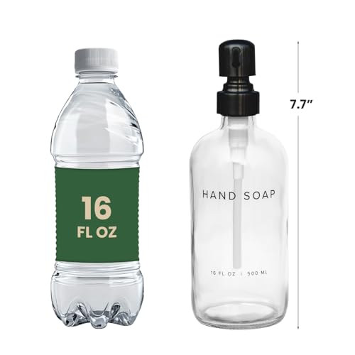 Image of 16 Oz Soap Dispense with Black Rust Proof Stainless Steel Pump Classic Decor for Bathroom Kitchen Farmhouse Decor Great for Essential Oils, Lotions, Liquid Soaps