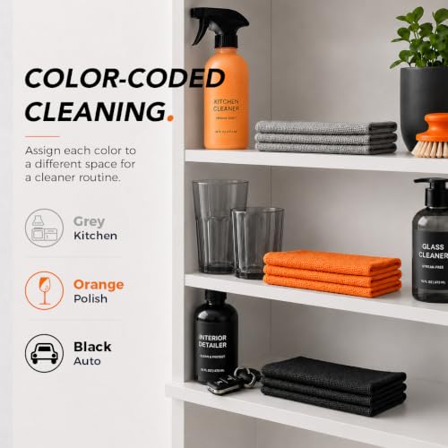 Image of UNIMADE Microfiber Cleaning Cloth, 150 Pack Microfiber Towels for Cars | Reusable Paper Towels Lint Free Shop Rags with Box for Home Kitchen Automotive, 11 inchx 9 inch, Grey & Orange & Black