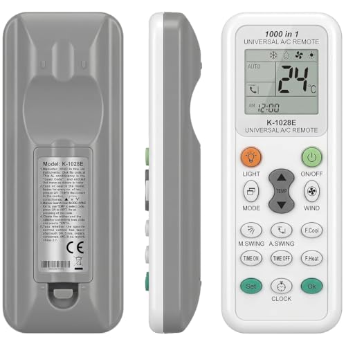 Mando Aire Acondicionado Universal K-1028E, Control Remoto LCD 1000 en 1 con Temporizador, Reloj y Refrigeración Rápida, Compatible con LG, Samsung, Daikin, Gree, Toshiba, Haier, Midea y Otras Marcas