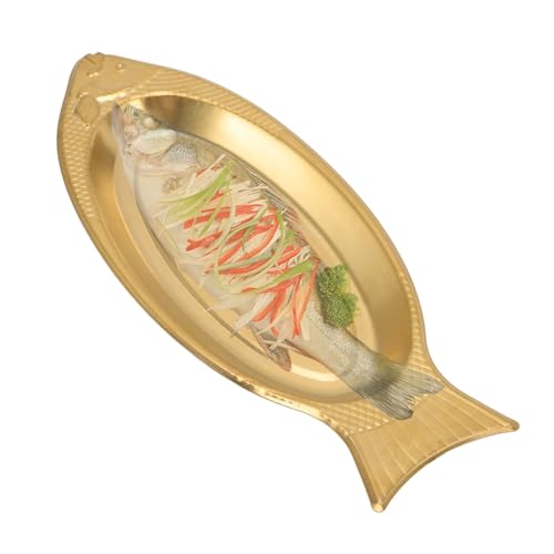Piatto a Forma di Pesce in Acciaio Inossidabile, Antipasto Decorativo per Snack, Piatti da Portata, Vassoi per la Conservazione degli Alimenti per la Cucina di Casa dei Ristoranti(Gold, M)