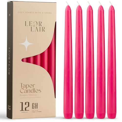 Leor & Lair Hot Pink Taper Candles, 12 Pack