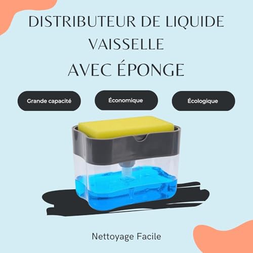PARENCE.- Spülmittelspender mit eingebautem Schwamm – großes Fassungsvermögen, einfach zu bedienen, praktischer All-in-One-Spülen-Organizer, kompaktes Design für die Küche