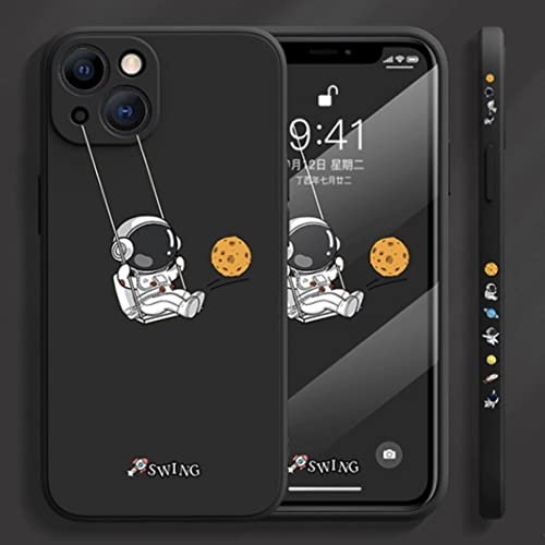 KoduneesanX iPhone15 ケース 対応 カバー 可爱い 直辺 宇宙 ぶらんこ 惑星 宇宙飛行士 液体シリコン ソフトケース 耐衝撃 軽量 お洒落 アニメ 個性 スマホケース 韓国風 人気 おしゃれ ユニバース リキッド シリコン シンプル ストラップ付(1件) iPhoneケース (iPhone 15 ,#1 黑)