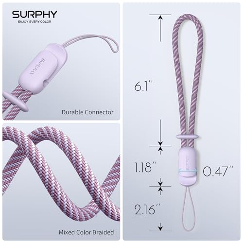 Image of SURPHY 2 Pack Phone Lanyard, Phone Wrist Strap for Case, Camera Wrist Strap | Ultra-Light 2-Color Braided Phone Strap, Cellphone Charm Strap, Anti-Lost Wrist Lanyard for Women and Men, Lilac Gray