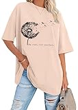 hohololo Oversized T Shirts for Women Dandelion T Shirt Summer Short Sleeve Oversized Tshirt (Beige1,M)