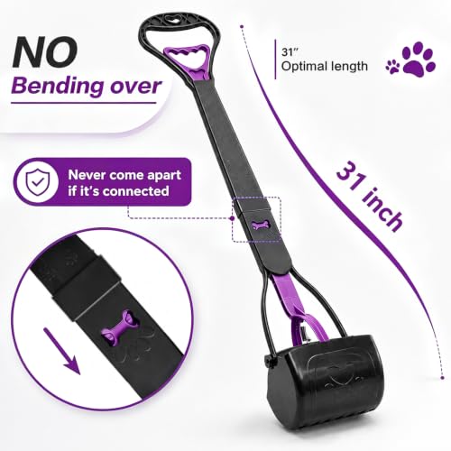Image of 31inch Large Pooper Scooper for Dogs with Long Handle, Sturdy & Durable, Not Easy to Break, Lightweight & Easy to Use, Easy to Pick Up from Grass and Gravel Purple