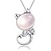 Freessom Collier à Pendentif Enfant Fille Chat Chaton Mignon Kawaii Argent 925 Pierre Cristal de Roche Rose Naturel Fin Bijoux Fantaisie Pas Cher Cadeau Anniversaire Fete Noel