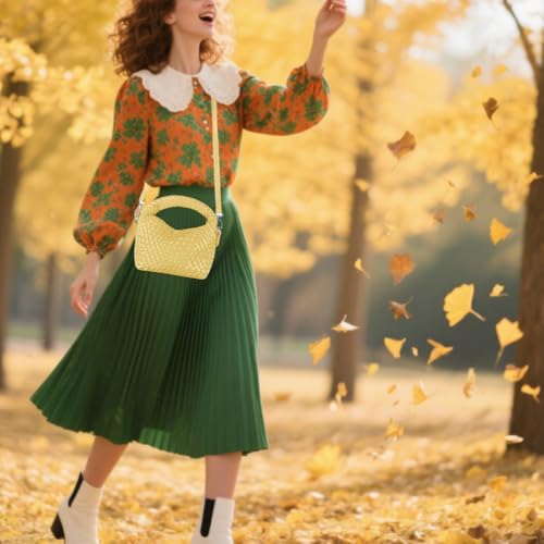 Image of Woven Crossbody Bag Small Tote Cute Purse for Women,Top Handle Handbag Pu Leather Shoulderbag with Detachable Strap