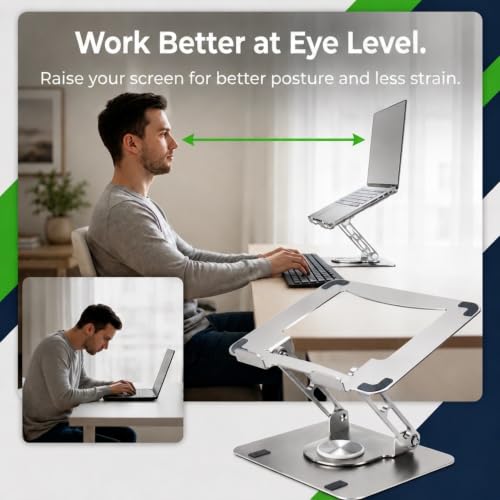 Image of Uncaged Ergonomics Swivel Laptop Stand for Desk, Adjustable Computer iPad Stand for Desk w / 360 Rotation, Portable Laptop Holder for Home Office Ergonomic Supplies (Arctic Silver)