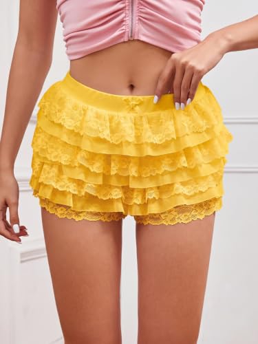Image of Women Y2K Lace Multi-Layered Bloomers Lolita Ruffle Shorts Cute Mini Skirt