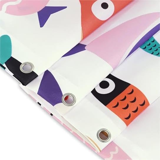 Image of RosieLily Fish Shower Curtain, Kids Shower Curtains Set with 12 Hooks, Waterproof Shower Curtain, Cartoon Fun Fishes Bath Curtains, 72x72 ''