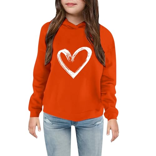 Girls Boys Solid Sweatshirt Pullover Hoodies Heart Printed Hooded Sweatshirts Toddler Girls Cute Fall Sweater for Teen