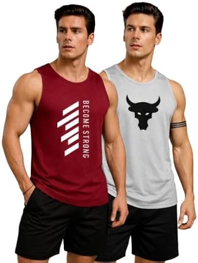 Pack of Two Sando for Gym Wear | Vest for boy and men | Pack of 2 Sando Yellow and Grey Color Printed Design for gym Wear ...