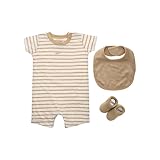 [ナイキ] NHN 3PK TERRY ROMPER SET, ベビー, ロンパース・ビブ・ソックス3点セット、ストライプ柄、0-6ヶ月、6-12ヶ月 (アイボリー, 6-12ヶ月)
