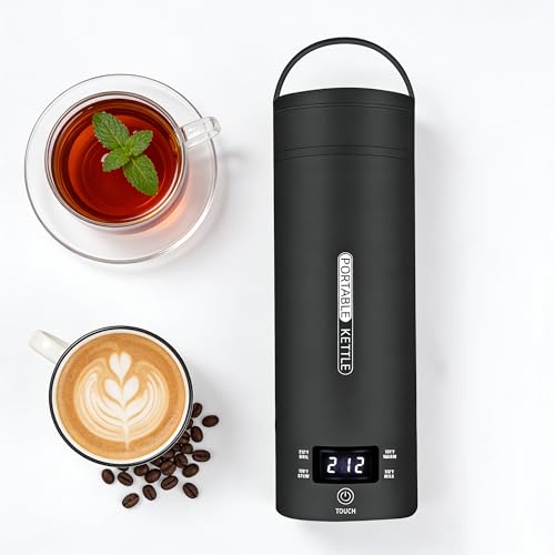 Travel Electric Kettle Portable Small Water Boiler Mini Coffee Tea Kettle with 4 Temperature Settings Plug in 304 Stainless Steel with Auto Shut-Off & Boil Dry Protection