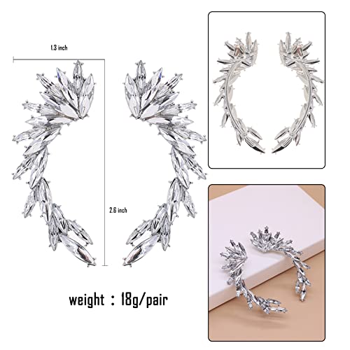 Crystal Zircon Leaf Climbers Crawler Earrings Cute Rhinestone Ear Cuff Wrap Clip Stud Earring Climber Top Ear Clip Fashion Jewelry Jacket For Women Girls Gold Silver Plated (Silver) #TOP2