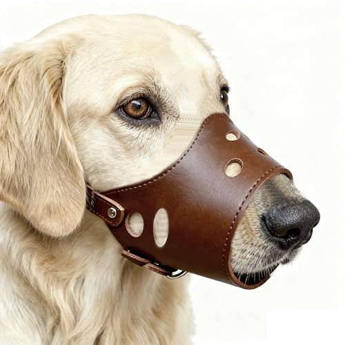 AiliStar Leather Pet Muzzle for Dog Soft PU Leather Dog Muzzles Prevent for Biting Barking Chewing Brown Small