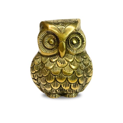 Image of Pure Brass Owl Idol, Vastu Remedy for Wisdom & Wealth (9 cm, 620 g)