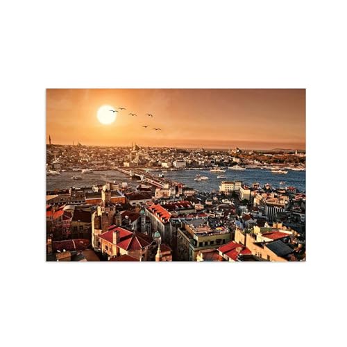 Tableau Panoramique sur Toile Coucher de Soleil Urbain 40x60cm pour Décoration Moderne