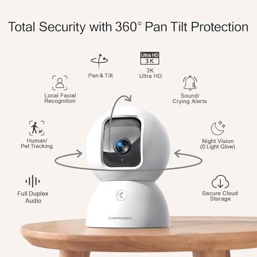 Image of 3K 5G Wi-Fi Security Camera Indoor, Backup Battery for Power Outage Protection, Free AI Tracking Facial ID, 5MP Pet /Dog Camera w / Speaker & Phone App, PTZ Baby Monitor, 0-Glow Night Vision, 2-Way Talk