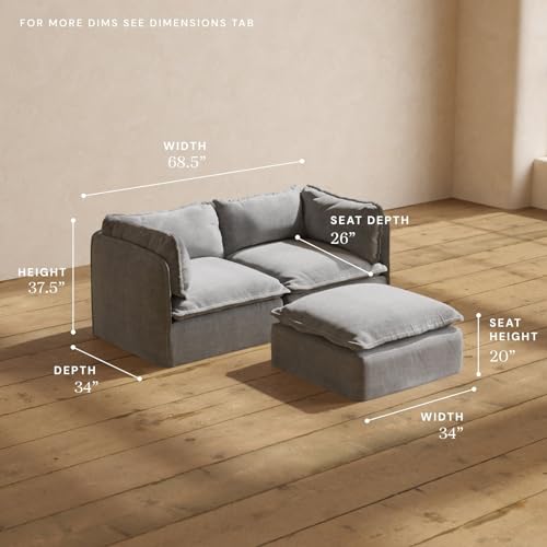 Anabei Modular Washable 2-Seater + Ottoman in Ash | Deluxe+ Seat | Cloud Pillow - Thumbnail 2