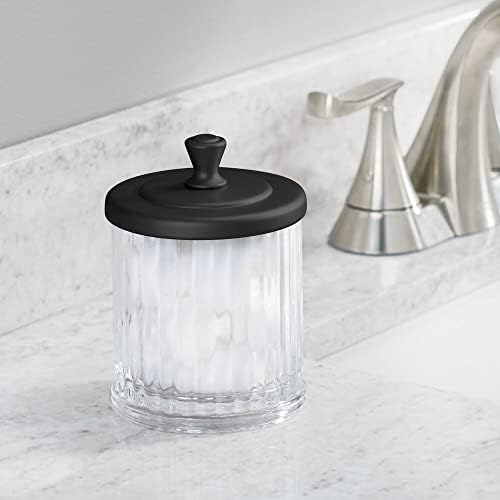 mDesign Set of 2 Bathroom Cosmetics Jar  Plastic Containers with Lids for Storage of Bath Salts, Cotton Buds and More  Versatile Makeup Organiser for Dressing Table and Vanity Unit  Clear/Black