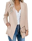 Vetinee Women's Apricot Casual Open Front Pockets Blazer Long Sleeve Work Office Cardigan Jacket Coat Size XX-Large