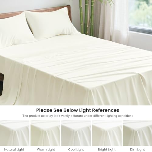 Image of Love's cabin 4 Piece Full Size Sheet Set, 100% Rayon Derived from Bamboo, Cooling & Breathable, Soft Silky Deep Pocket up to 16 inch, Hotel Luxury Bedding for Hot Sleepers, Ivory