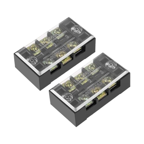 Rebower Barrettes de Connexion à Bornes à Vis de Barrière à Double Rangée de 3 Positions, 600V, 25A (avec Couvercle) - Lot de 2 / Noir/TB-2503L