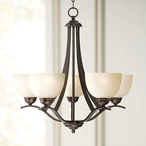 Regency Hill Airington Bronze Pendant Chandelier 23" Wide Scrolling Arms Indian Scavo Glass 5-Light Fixture For Dining Room House Foyer Entryway Kitchen Bedroom Living Room High Ceilings #TOP7