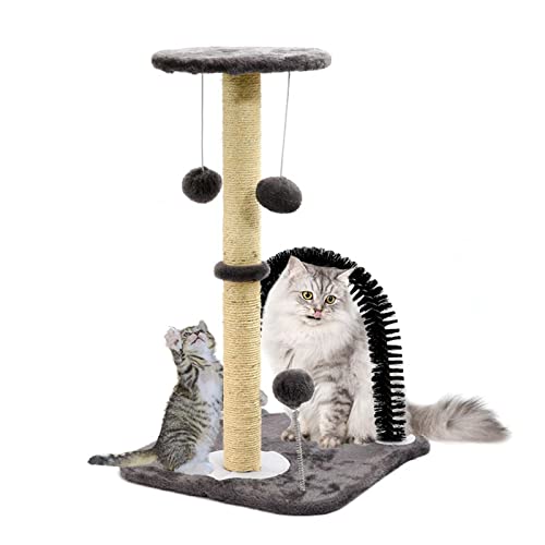 Cat Scratching Post, Cat Scratcher with Cat Arch Self Groomer Brush with Cat Toys Plush Ball Cat Tree for Indoor Cats and Kittens