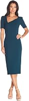 Dress the Population Women's Ruth Puff Sleeve Asymmetrical Neckline Bodycon Midi Dress