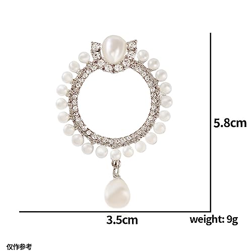 Image of Elegant CZ Cubic Zirconia Round White Simulated Pearl Circle Brooch Pin for Women Wedding