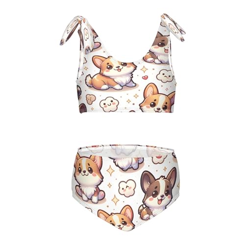 Image of Girls Swimsuits Set 2pcs Smile Dog Bathing Bikini Suits Tie Tankini