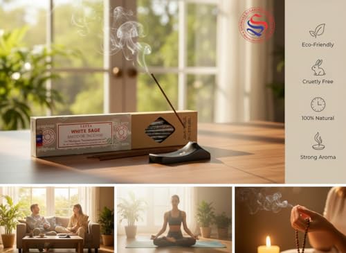Image of Satya Smudge Incense Stick - Hand-Rolled Indian Masala Incense for Meditation, Yoga & Spiritual Cleansing Pack of 6 (Smudge White Sage)